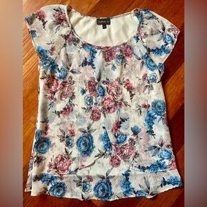 Tamara H. Floral Blouse, Blue/Coral/White, Size S